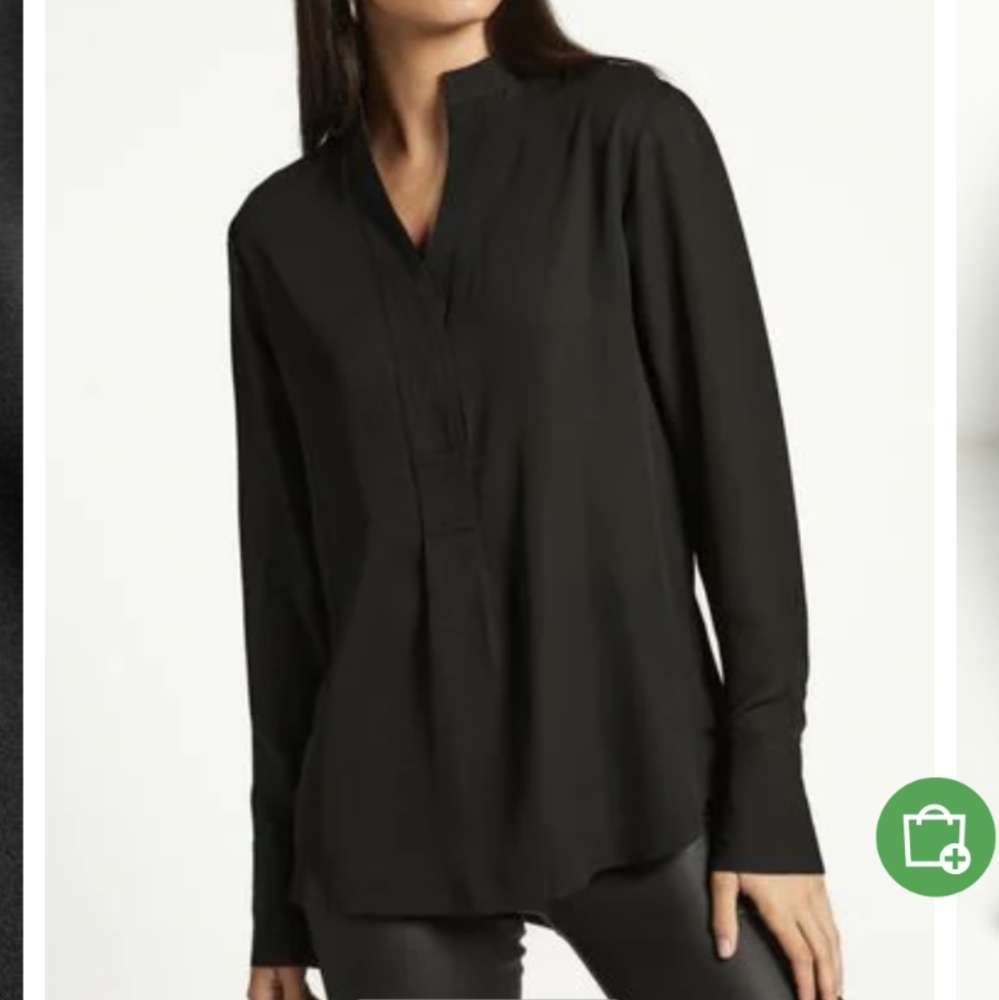 Hilary Radley Long Sleeve Half Zip Blouse Stretchy Work Office Black High Neck